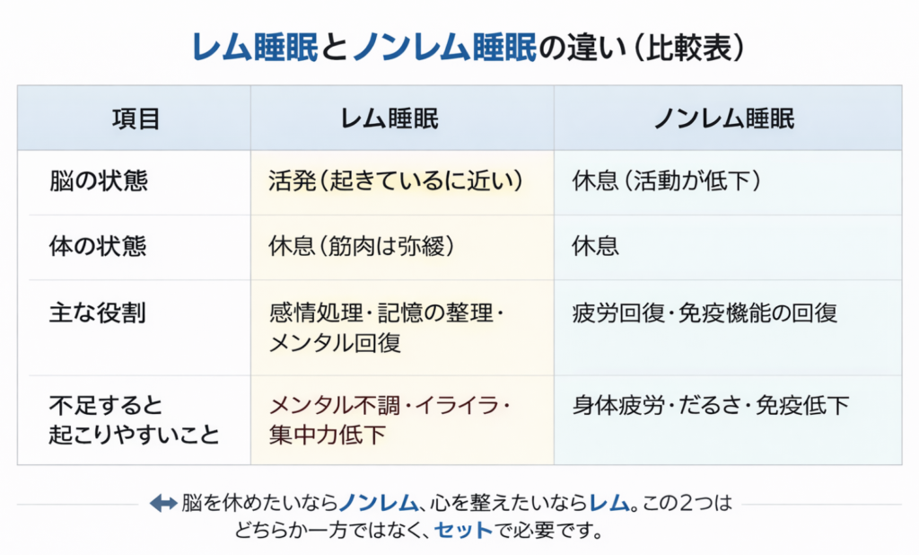 レム睡眠とノンレム睡眠の違い